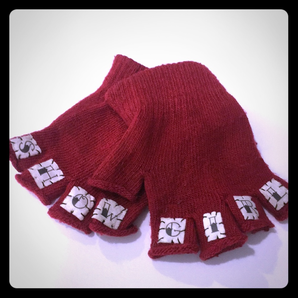 Red fingerless gloves